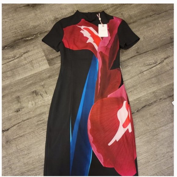 Ted Baker Black Sianne Stencilled Stems Midi Cocktail Dress size 1 nwt *FLAWED* - Picture 8 of 16